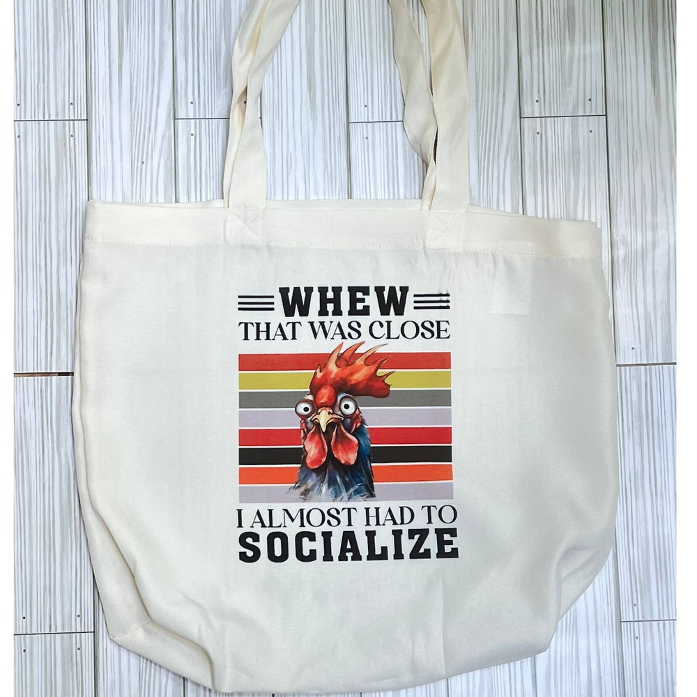 Antisocial Chicken Tote Bag, Funny Bag, Reusable Grocery Bag